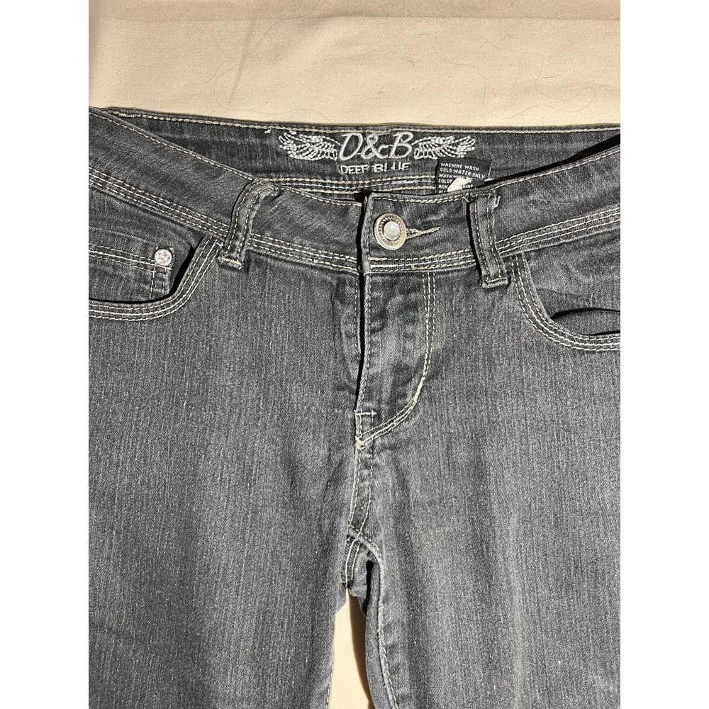 D&B Deep Blue Womens/Junior SZ 5 Charcoal Black Skinny Jeans Rhinestones E10 - Picture 3 of 7